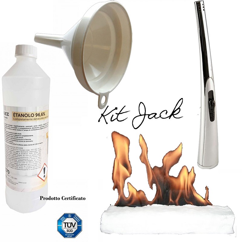 Kit JACK - 20 lit bioetanolo, accendino,imbuto lana di vetro